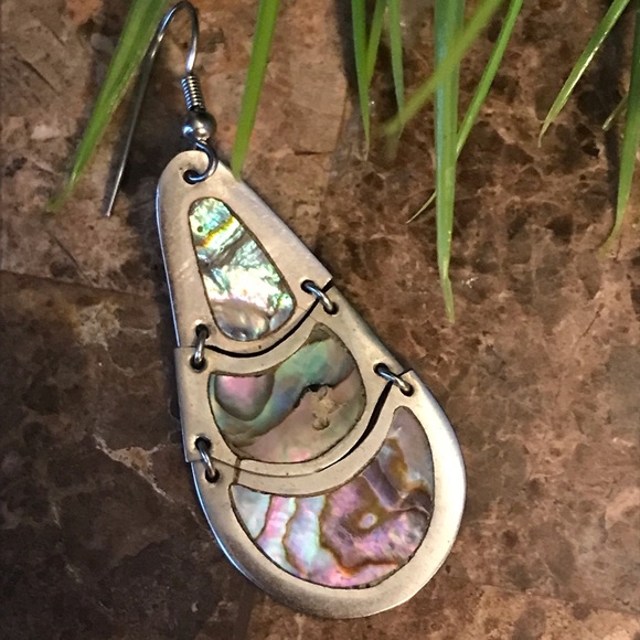 Vintage Mexican Sterling Silver Mother of Pearl Dangle Earrings AS IS Boho - Picture 4 of 5